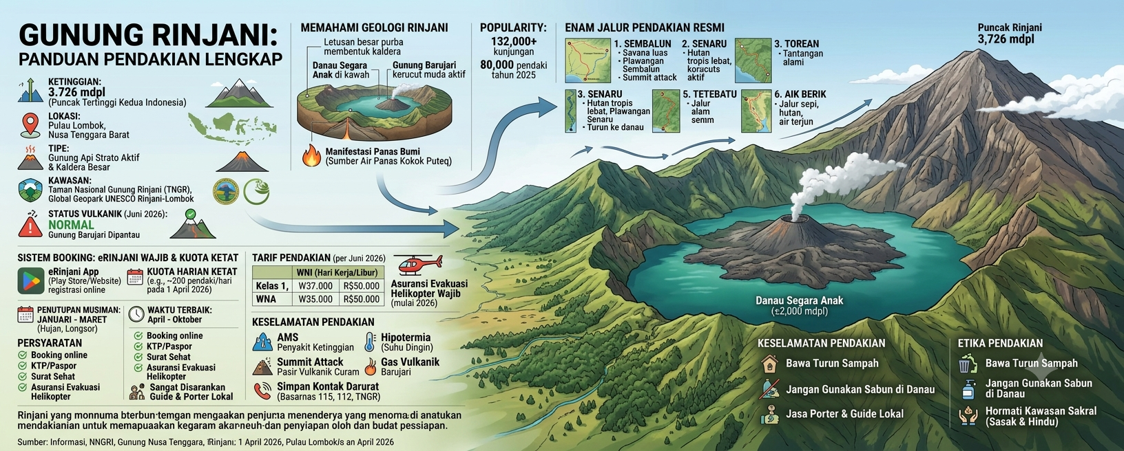 Gunung Rinjani: Atap Lombok dengan Danau Kawah Terindah di Indonesia